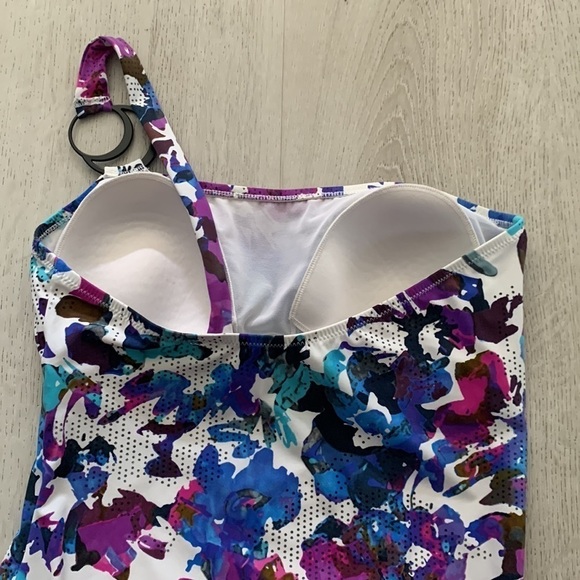 Gideon Oberson Purple Florals‎ Striped One Shoulder Swimwear summer size 6 - Picture 5 of 10